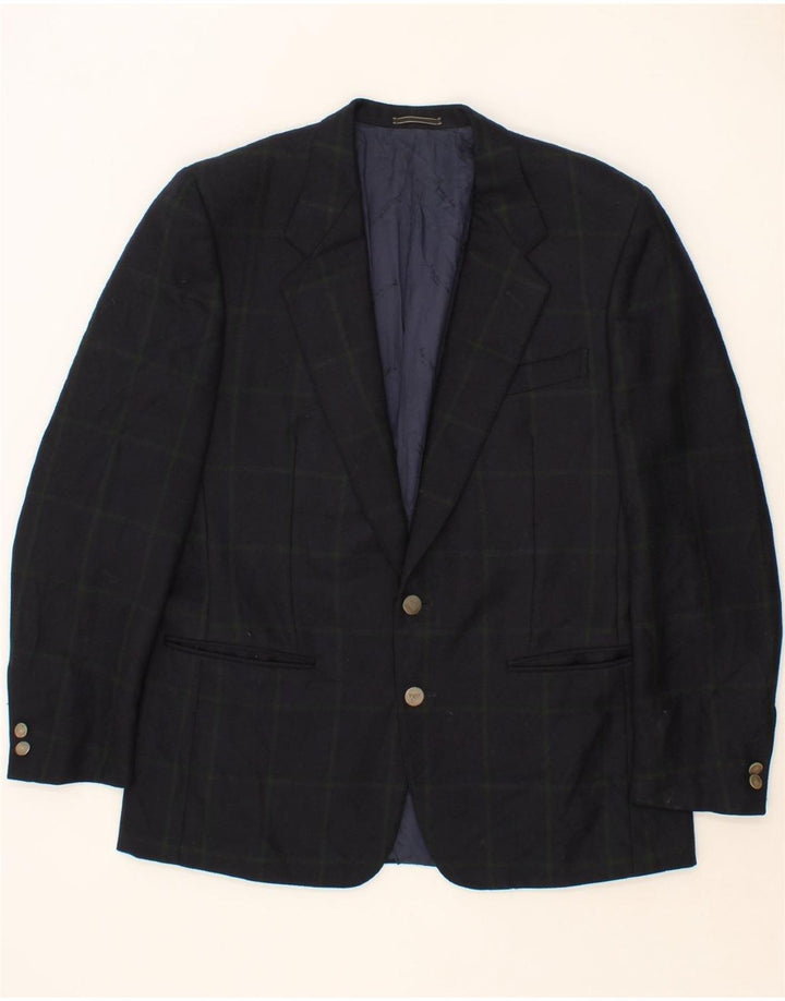 AQUASCUTUM Mens 2 Button Blazer Jacket UK 38 Medium Navy Blue Check Vintage Aquascutum and Second-Hand Aquascutum from Messina Hembry 