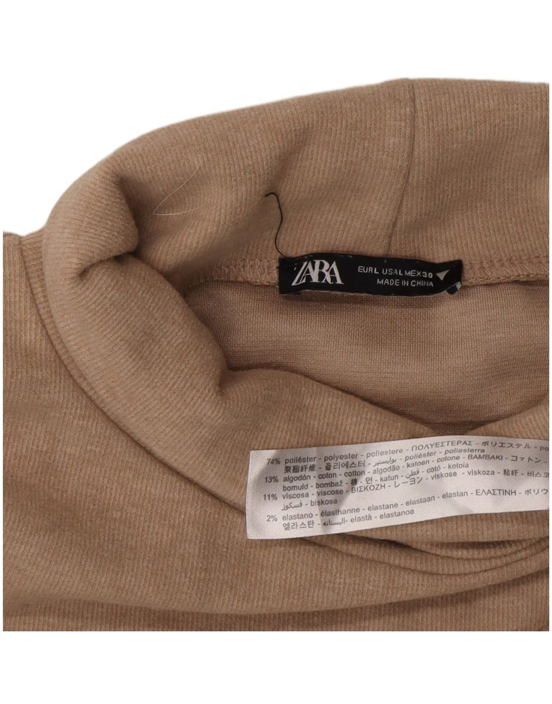 Pulover cu gât rulat Zara pentru femei UK 16 Poliester mare, bej
