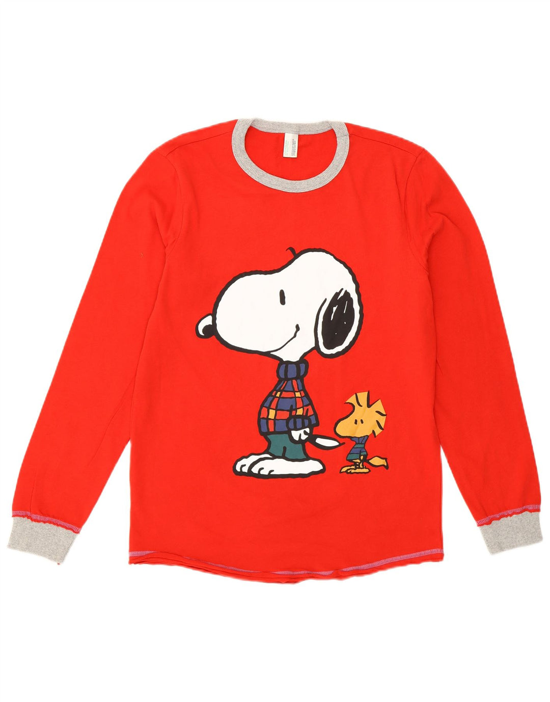 BENETTON pentru femei Peanuts Graphic Top cu mânecă lungă UK 14 Medium Red Cartoon