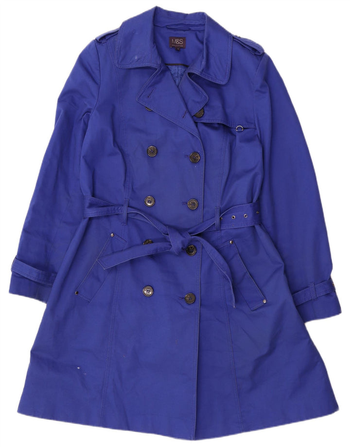 Trench pentru femei Marks & Spencer, cu două piepturi, UK 14, bumbac albastru mediu