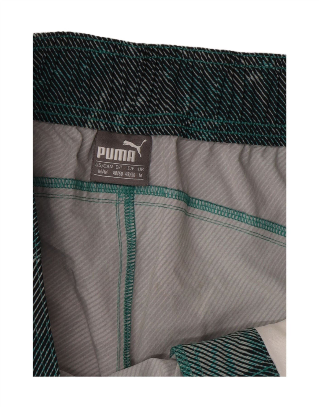 PUMA Mens Swimming Shorts Medium Green Striped Polyester Vintage Puma and Second-Hand Puma from Messina Hembry 