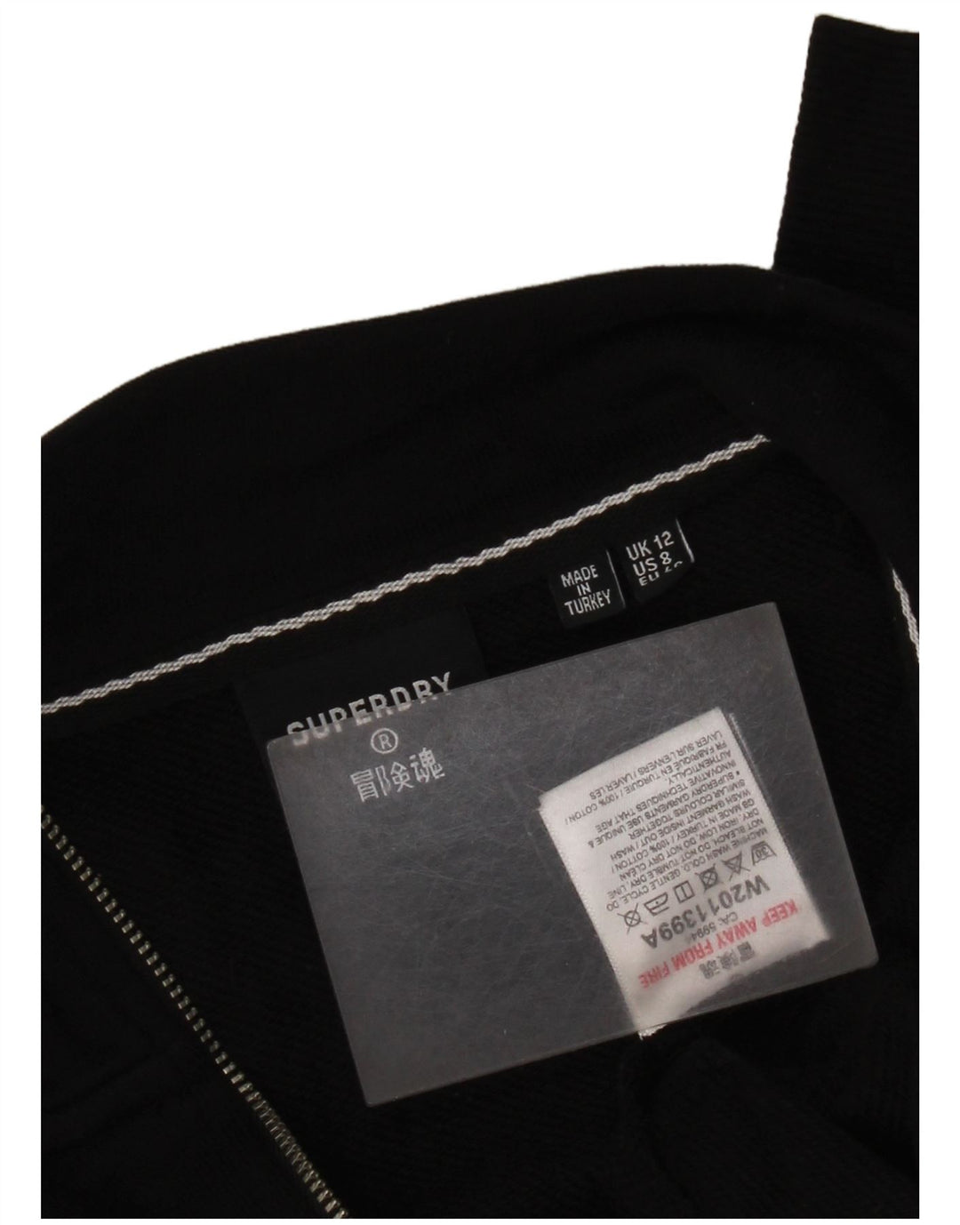 Pulover Superdry pentru femei Crop Graphic, cu fermoar și gât, UK 12 Medium Negru