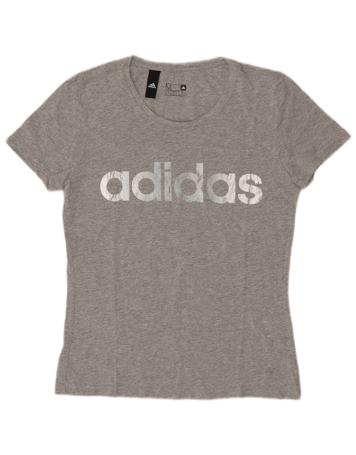 Tricou grafic ADIDAS pentru femei, Marea Britanie 12/14, bumbac gri mediu