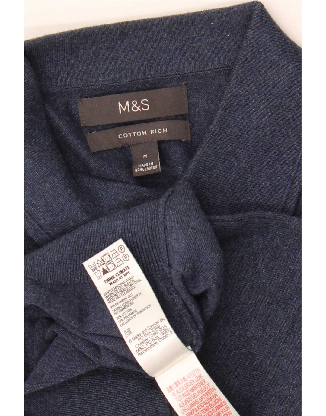 Pulover pentru bărbați Marks & Spencer, cu gât polo, bumbac mediu albastru bleumarin