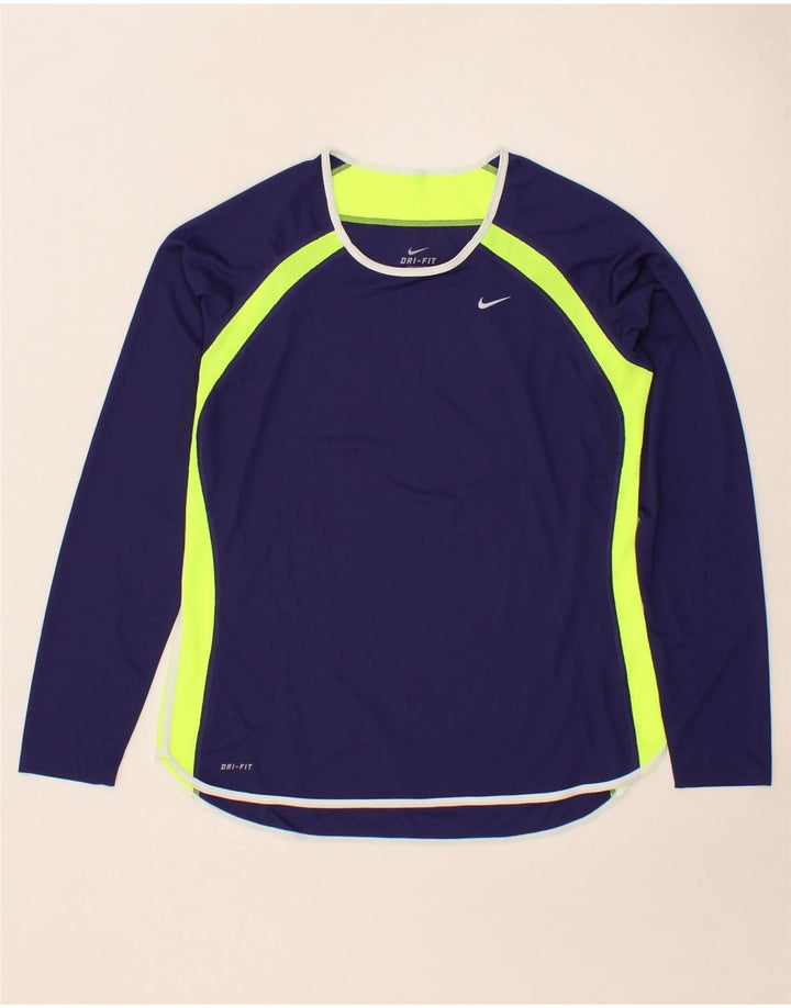 NIKE Womens Dri Fit Top Long Sleeve UK 16 Large Blue Colourblock Polyester Vintage Nike and Second-Hand Nike from Messina Hembry 