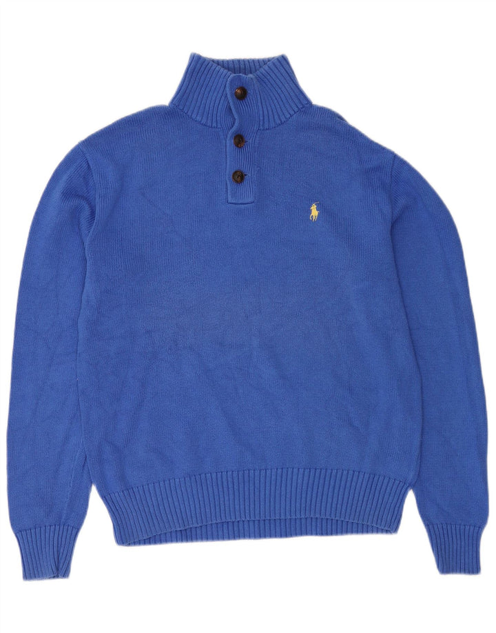 POLO RALPH LAUREN Pulover pentru bărbați cu gât cu nasturi, bumbac albastru mediu