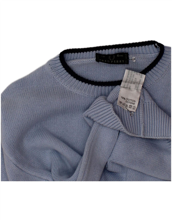 Fred Perry Pulover cu gât crew pentru băieți, 5-6 ani, bumbac albastru