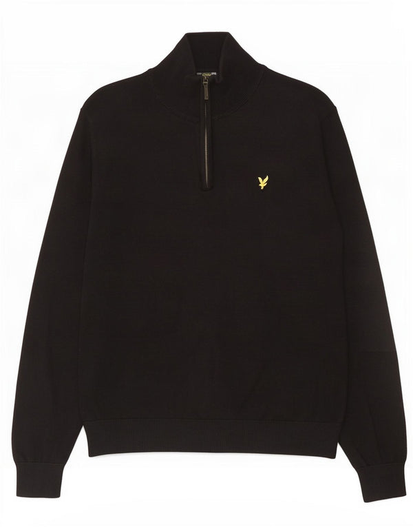 Pulover pentru bărbați Lyle & Scott, cu fermoar și gât, bumbac negru XL