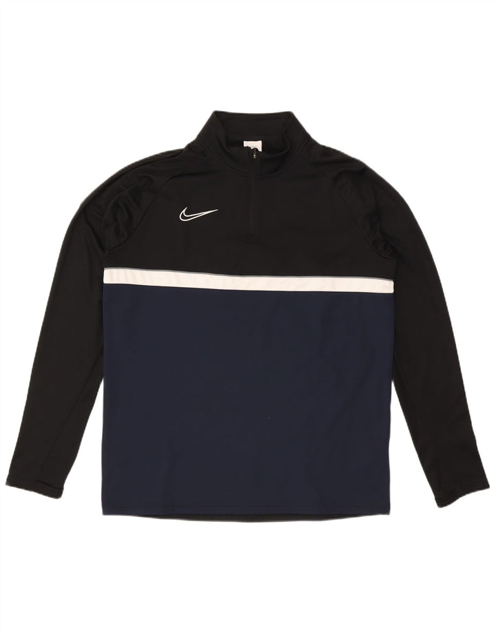 Top de trening pentru bărbați Dri Fit, cu fermoar și gât, negru, colorblock