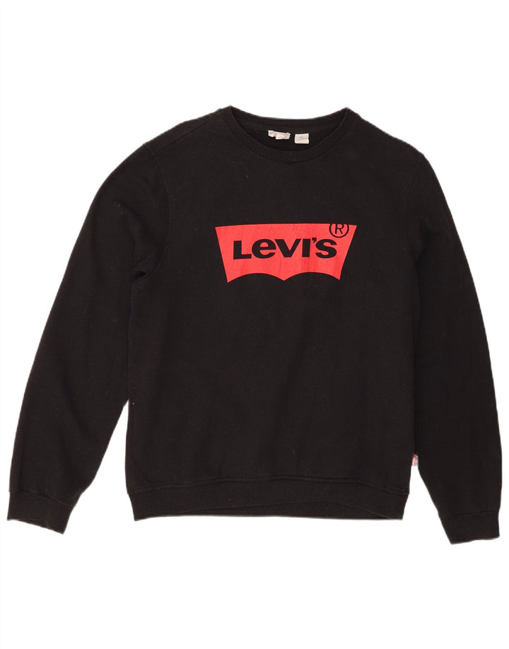 LEVI'S Womens Graphic Sweatshirt Jumper UK 16 Large Black Cotton