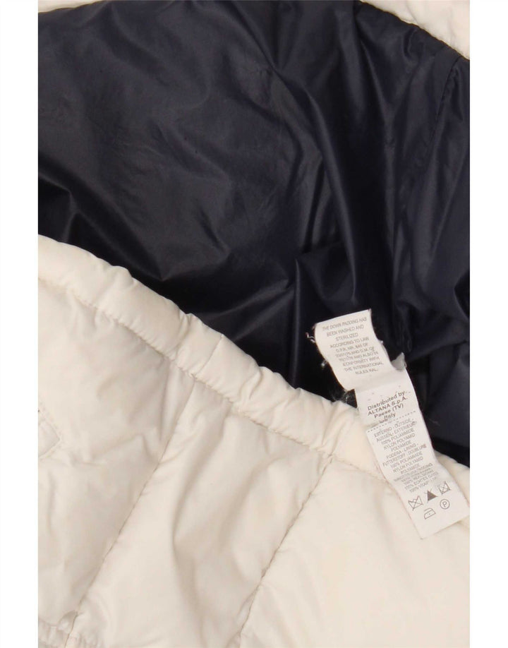 Jachetă căptușită cu grafică Moncler pentru fete 9-10 ani, albă, din poliamidă color bloc