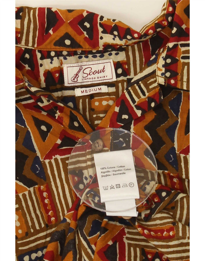 Cămașă cu mânecă scurtă pentru bărbați Scout, bumbac geometric maro mediu