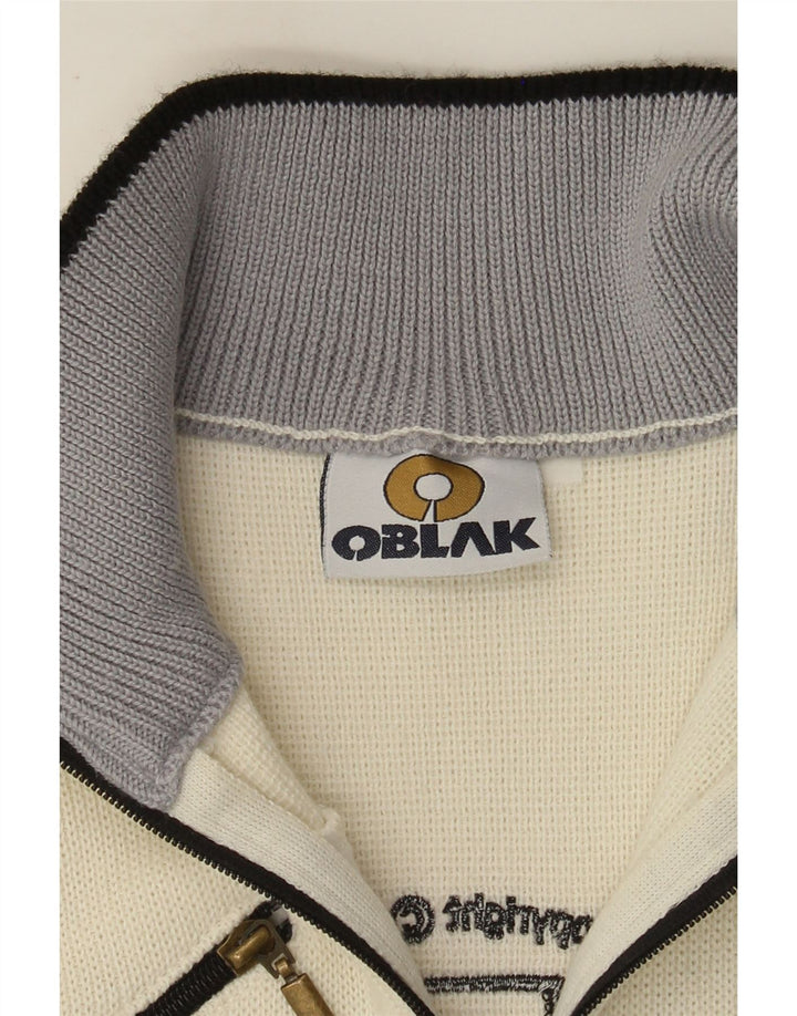 Pulover cardigan cu grafică vintage pentru femei UK 10 Small Off White