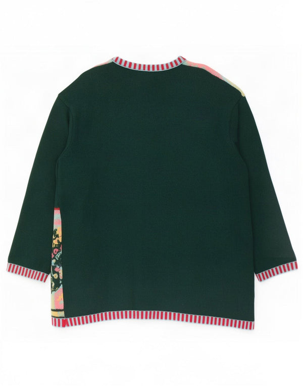 Pulover cardigan pentru femei Benetton UK 16 Lână geometrică verde mare