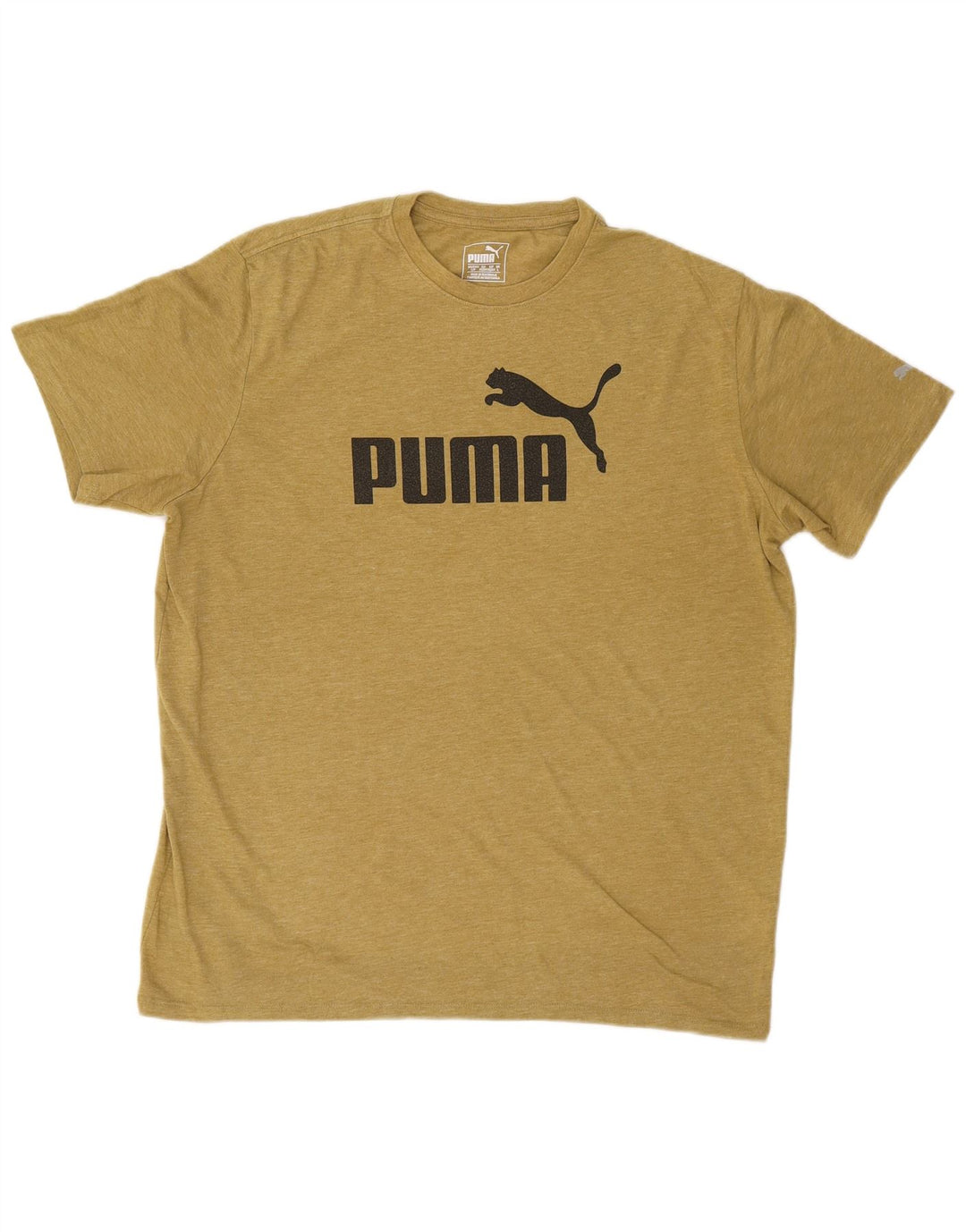 PUMA Mens Graphic T-Shirt Top Large Yellow Flecked Polyester