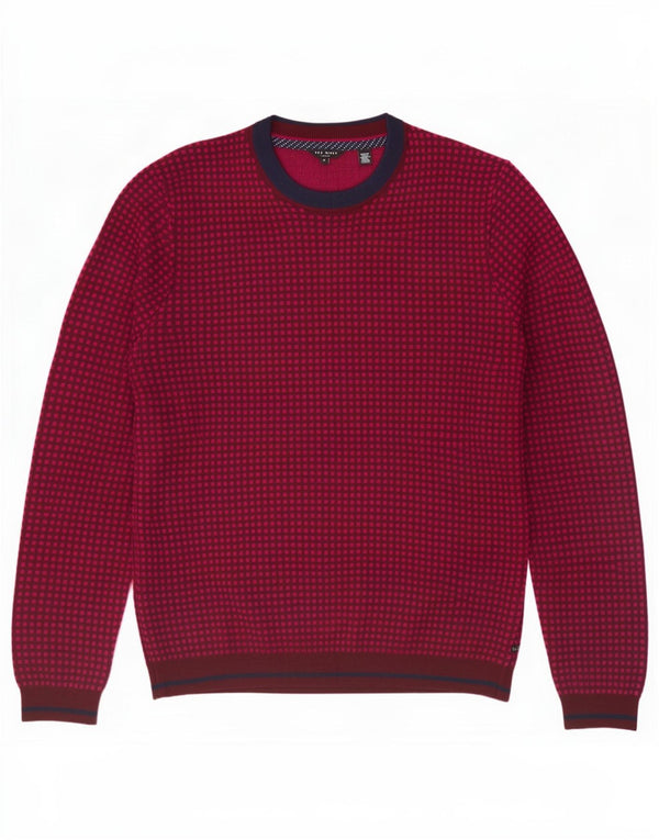 Pulover pentru bărbați Ted Baker cu decolteu rotund, mărime 4, lână cu pete burgundy mare