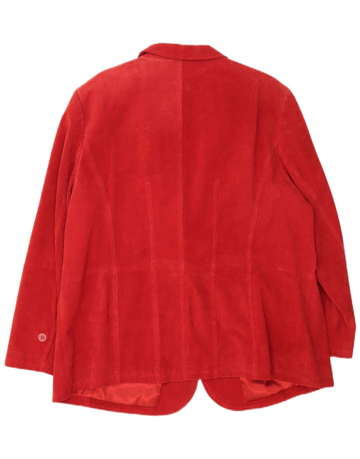 Jachetă vintage de damă din piele intoarsa cu 3 nasturi UK 26 5XL din piele rosie