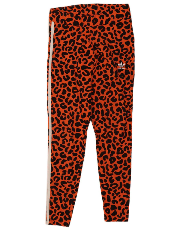 Leggings pentru femei Adidas UK 14, portocaliu mediu, bumbac cu imprimeu animal