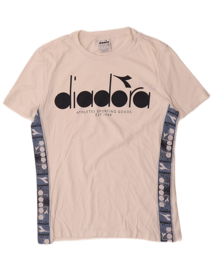 Tricou grafic Diadora pentru bărbați Top mediu alb din bumbac color bloc