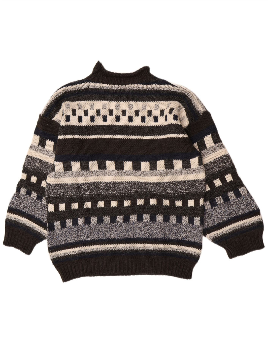Pulover vintage pentru bărbați cu gât țestoasă din lână geometrică, medie, multicoloră