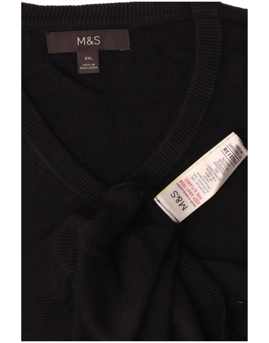 Pulover pentru bărbați Marks & Spencer, cu decolteu în V, 2XL, acrilic negru