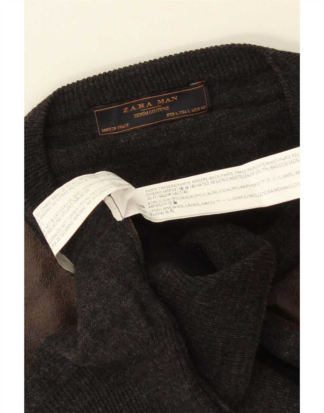 Pulover ZARA pentru bărbați cu decolteu rotund, mare, gri, acrilic, bloc de culoare
