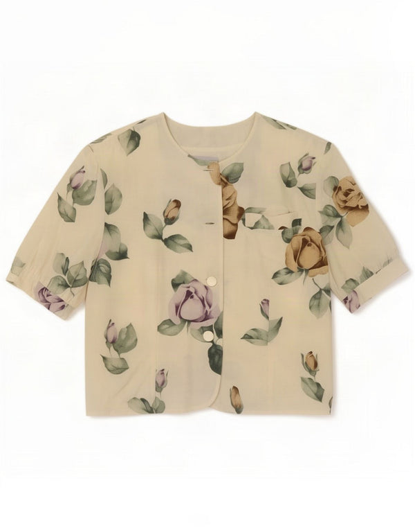 Bluză cămașă cu mânecă scurtă pentru femei Andrea Mare IT 44 Medium White Floral Silk