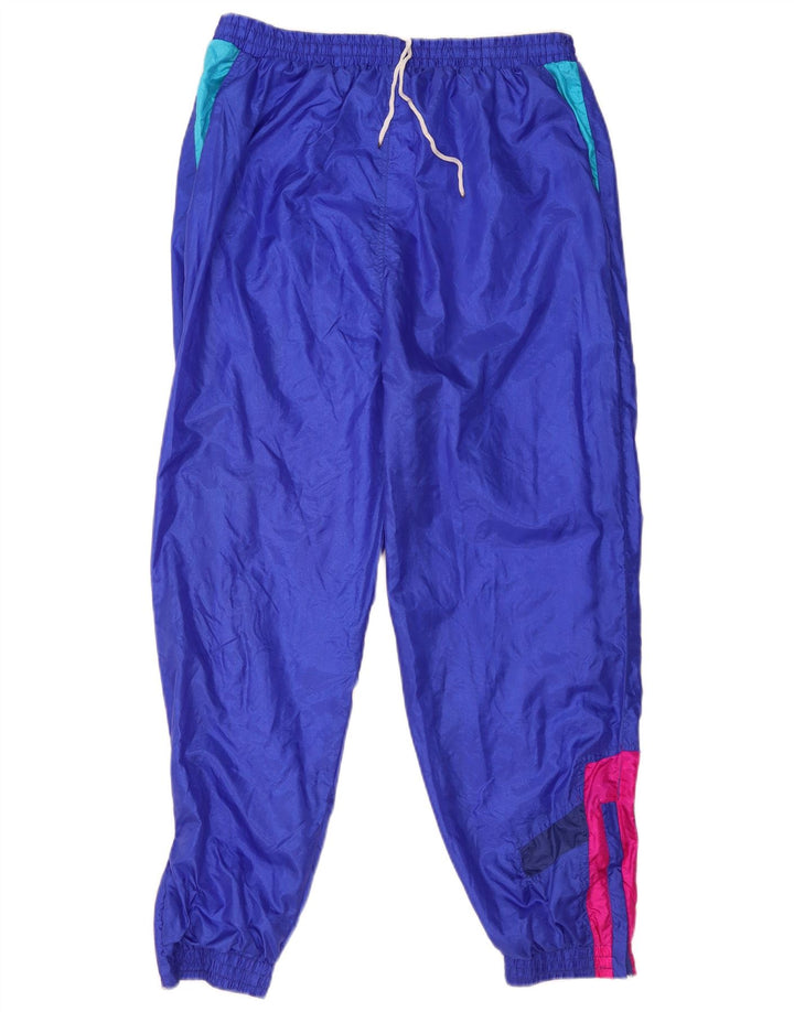 Pantaloni de trening pentru bărbați vintage Joggeri mari, albastru, poliamidă color bloc