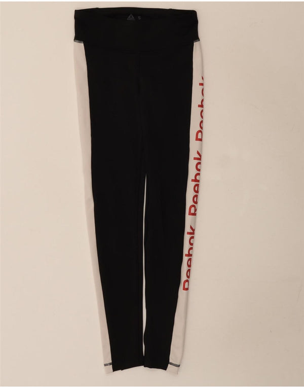 Leggings cu grafică Reebok pentru femei UK 8/10 Small Black Colorblock