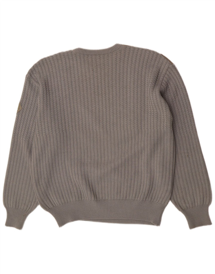 Pulover vintage pentru bărbați cu gât roșu, lână mare, gri, bloc de culoare