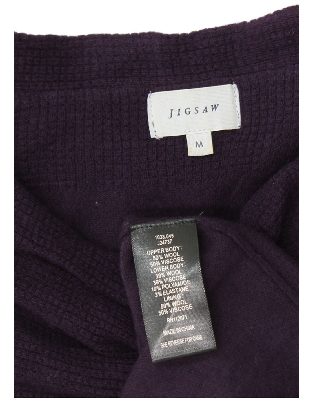 JIGSAW Rochie Jumper pentru femei cu mâneci 3/4 UK 14 Lână violet mediu