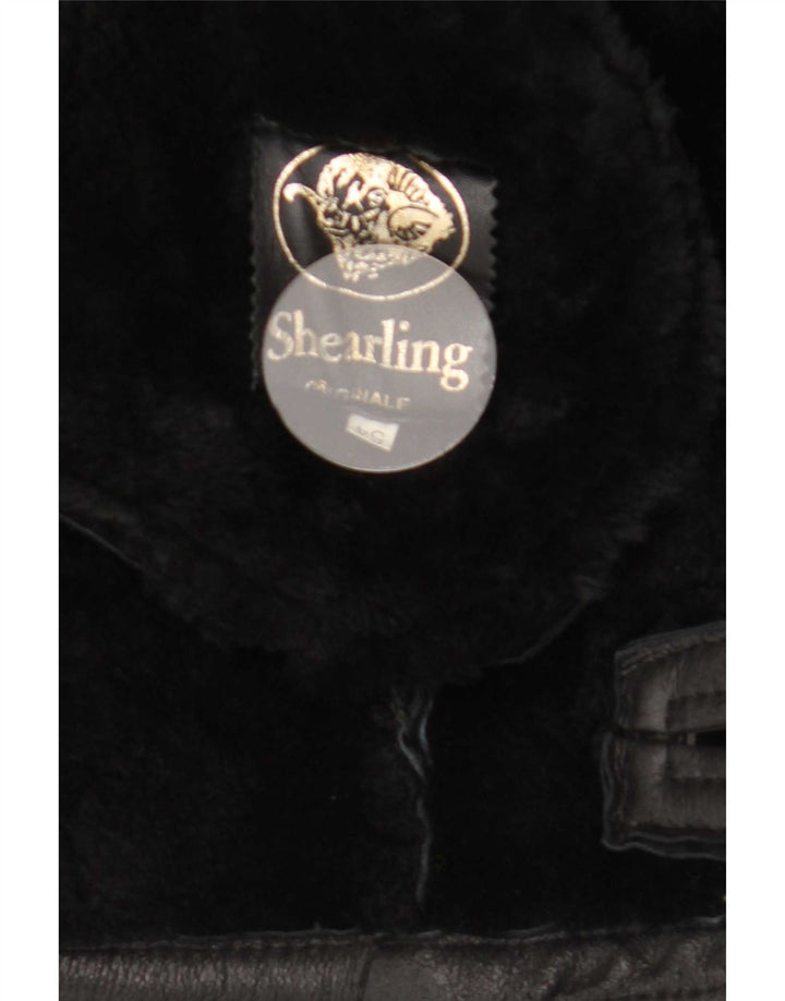 Jachetă vintage pentru bărbați din shearling IT 54 2XL negru din shearling