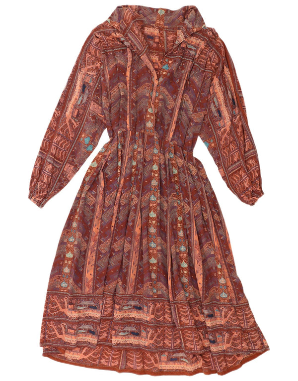 Rochie maxi vintage cu model abstract pentru femei UK 14 Medium Multicolor