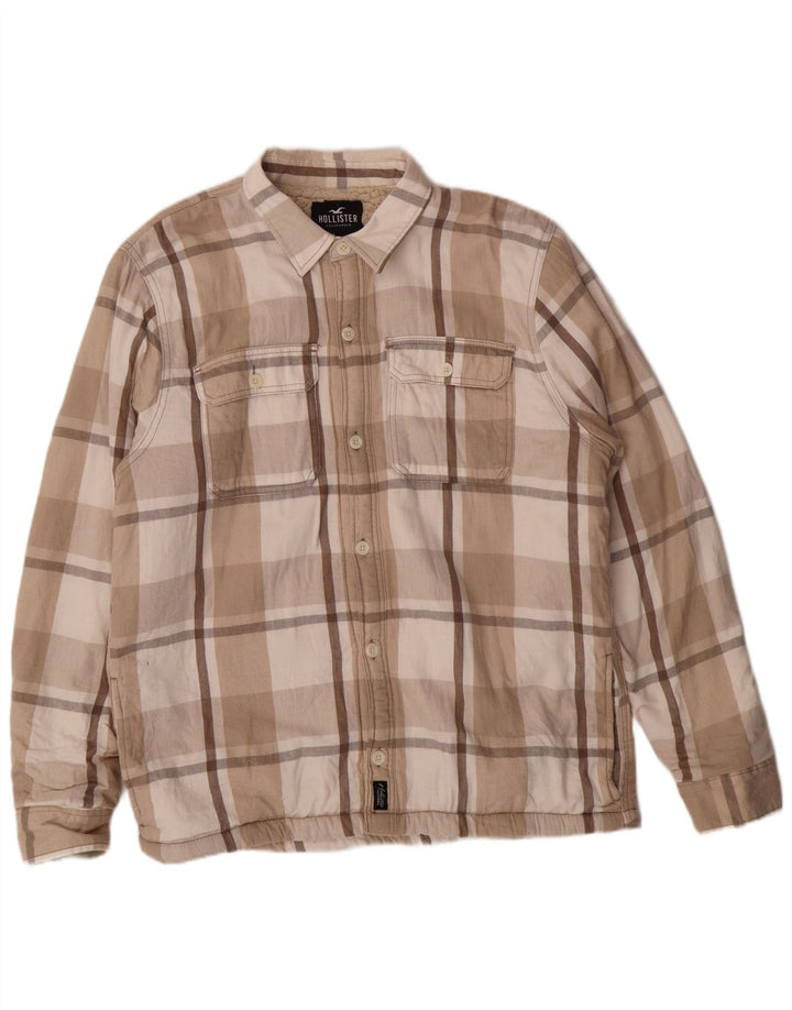 Cămașă pentru bărbați Hollister Lumberjack Flannel XL, bej, cu carouri din bumbac