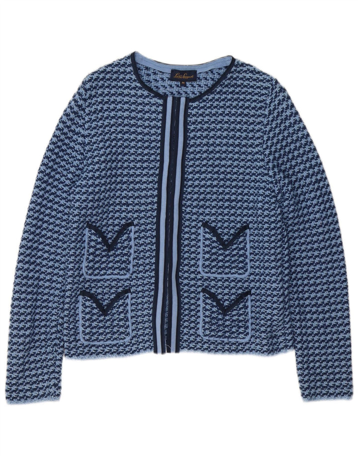 Luisa Spagnoli Pulover cardigan deschis pentru femei UK 12 Medium Blue Houndstooth