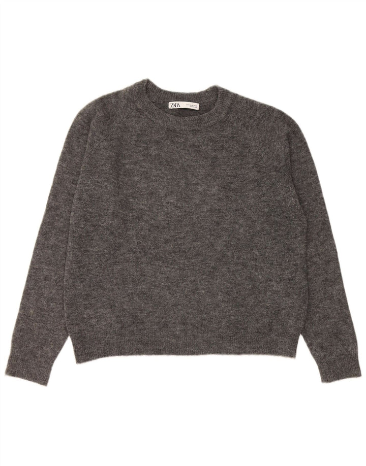 Pulover pentru damă Zara, cu gât turnut, din nailon, gri mediu, UK 14
