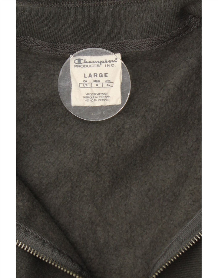 CHAMPION Mens Zip Neck Sweatshirt Jumper Large Black Cotton