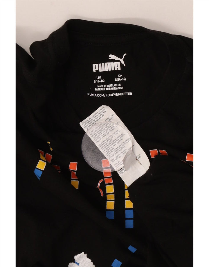 Puma Boys Graphic Top Maneca Lunga 14-15 Ani Mare Bumbac Negru