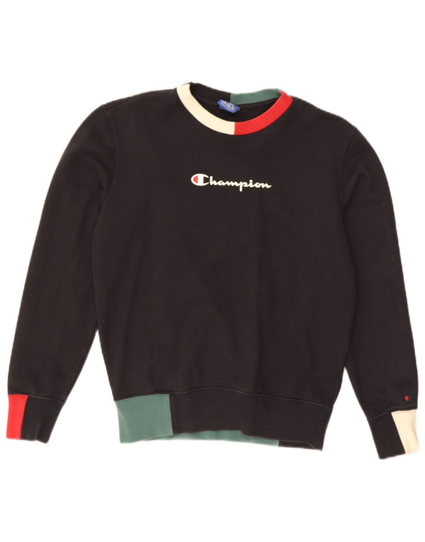Champion Womens Graphic Sweatshirt Jumper UK 10 Small Black Colourblock