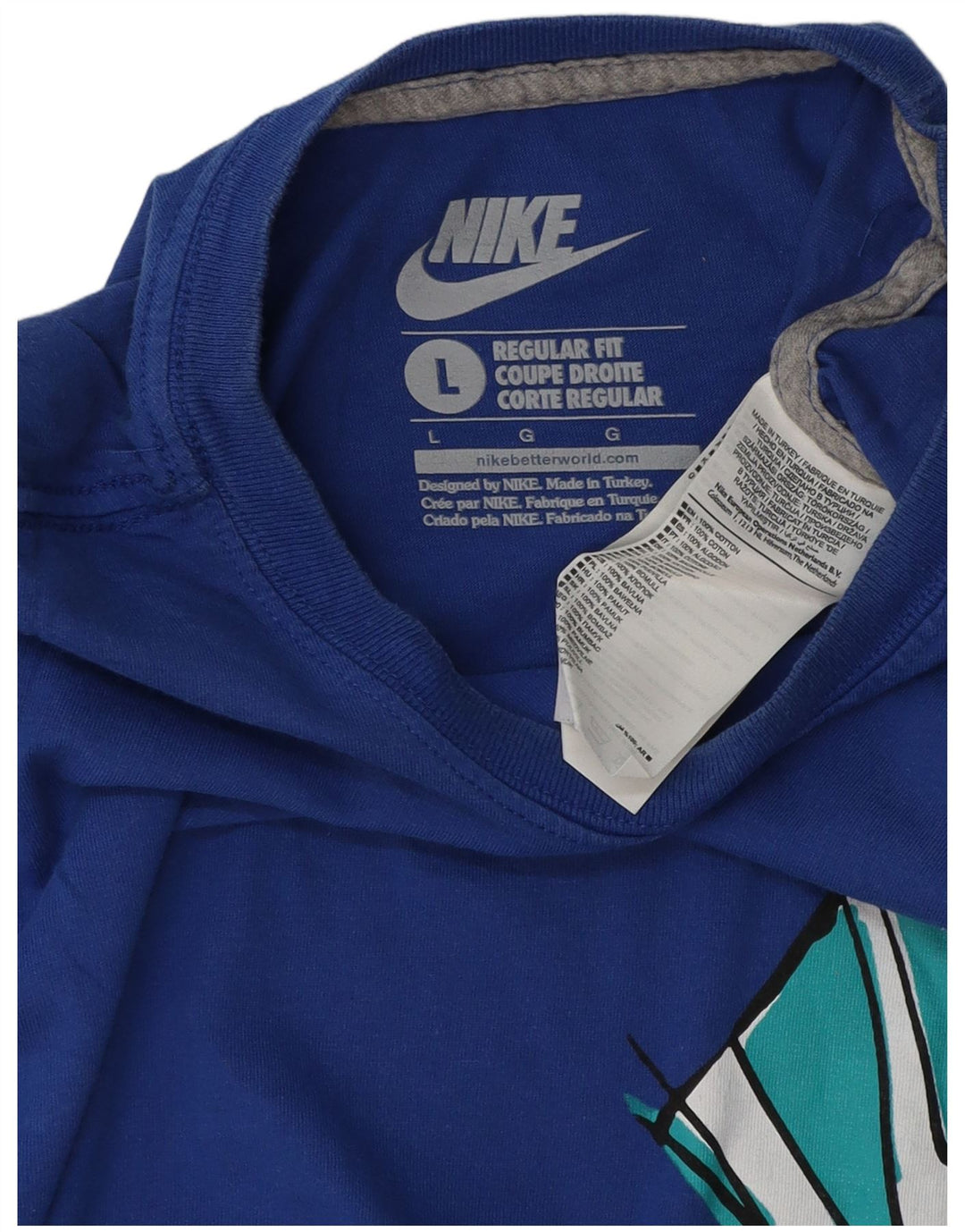 Tricou grafic NIKE pentru bărbați, cu croială obișnuită, mare, albastru, bumbac