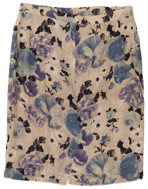 Fusta Dreaptă Vintage Femei IT 48 XL W34 Mătase Florală Multicoloră