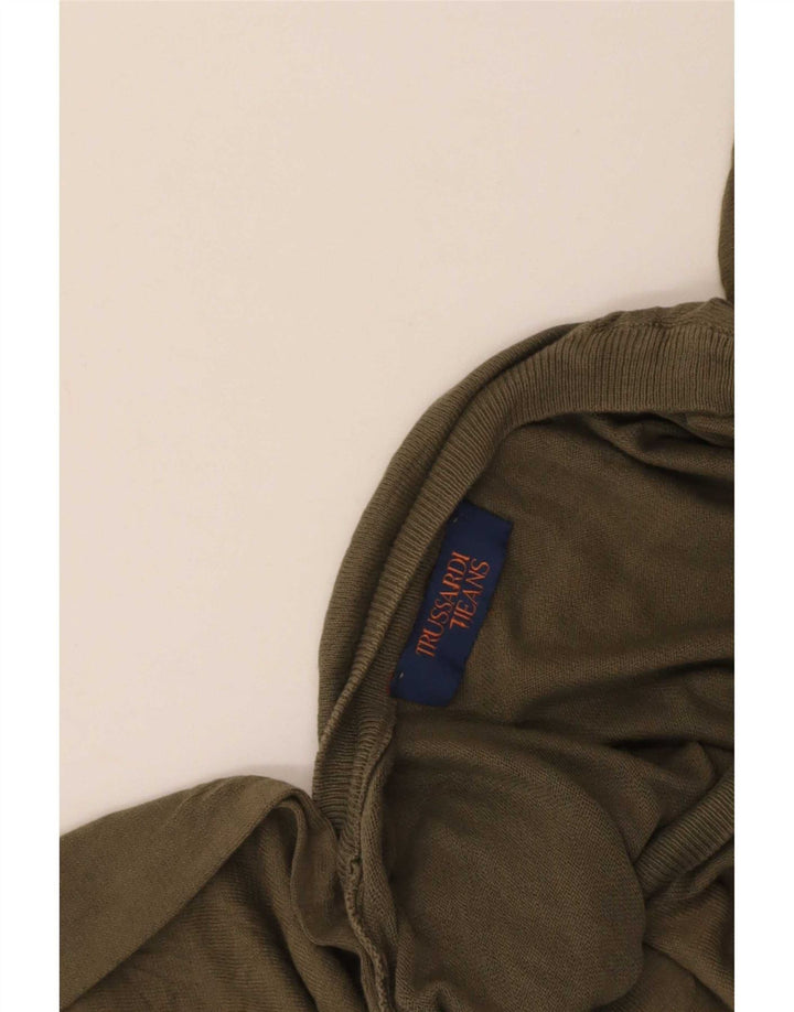 Pulover pentru bărbați Trussardi Jeans cu decolteu în V, mare kaki