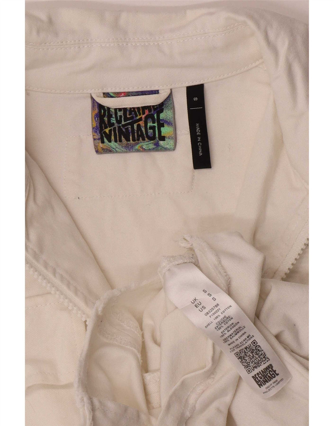 Jachetă de denim crop vintage pentru femei UK 10 mic bumbac alb