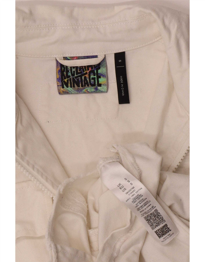 Jachetă de denim crop vintage pentru femei UK 10 mic bumbac alb