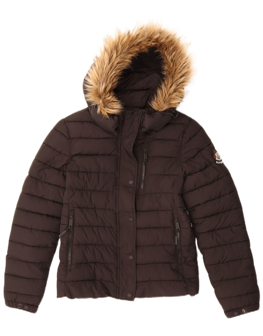 Jachetă căptușită cu glugă Superdry pentru femei UK 10 Small Black Nylon