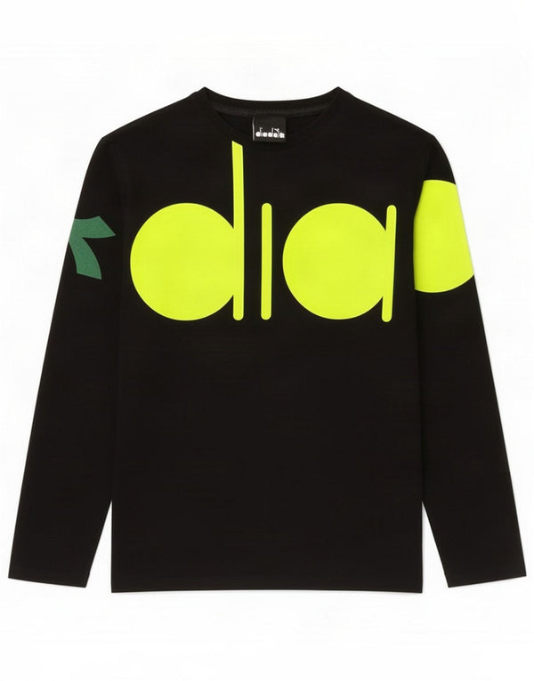 Diadora Boys Graphic Top Long Sleeve 9-10 Years Black Cotton
