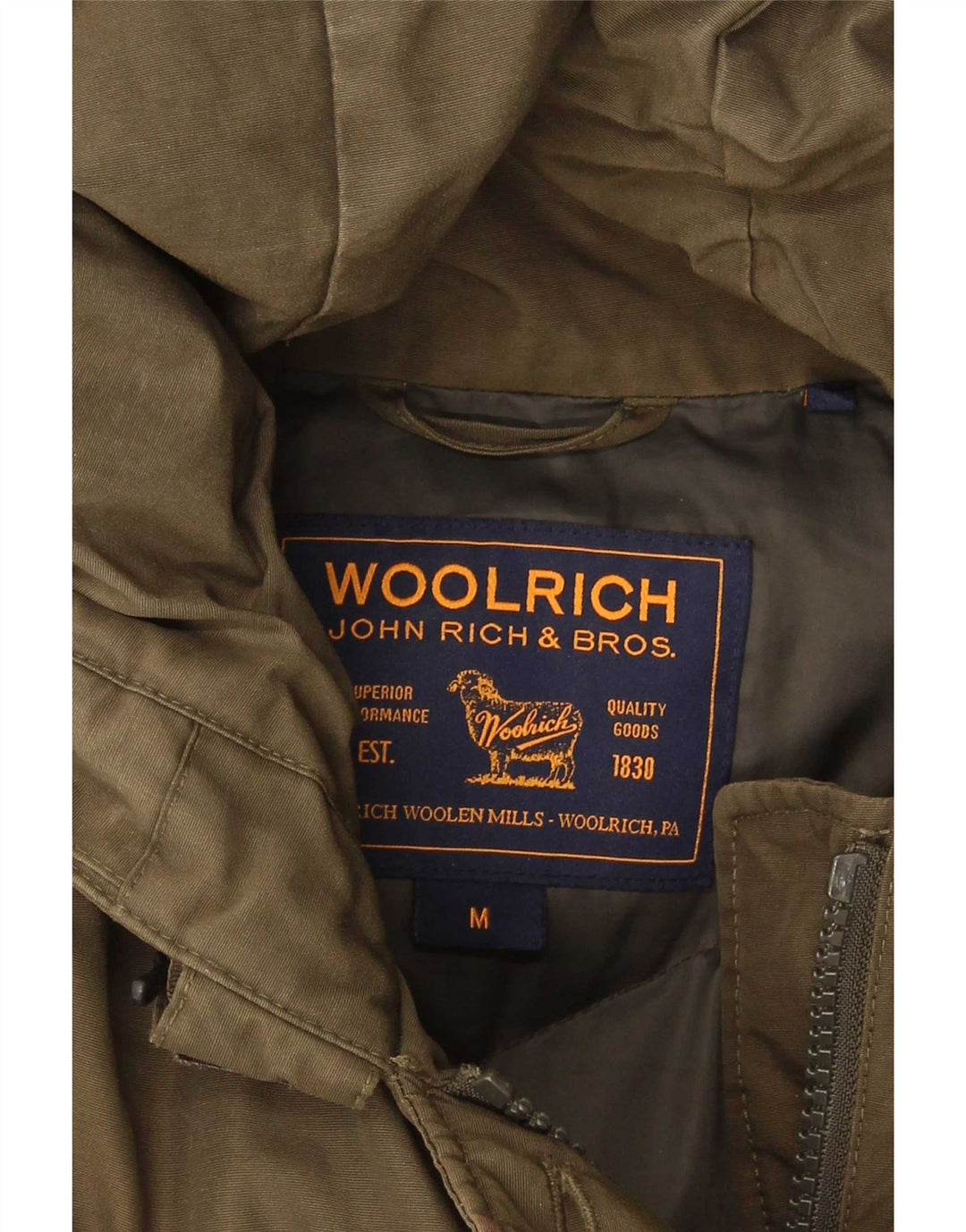 Palton căptușit cu glugă Woolrich pentru femei UK 14 Bumbac kaki mediu