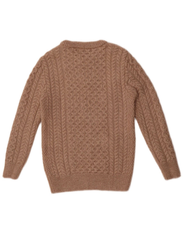 Pulover vintage pentru femei cu gât de barcă UK 10 mic bej lână merinos