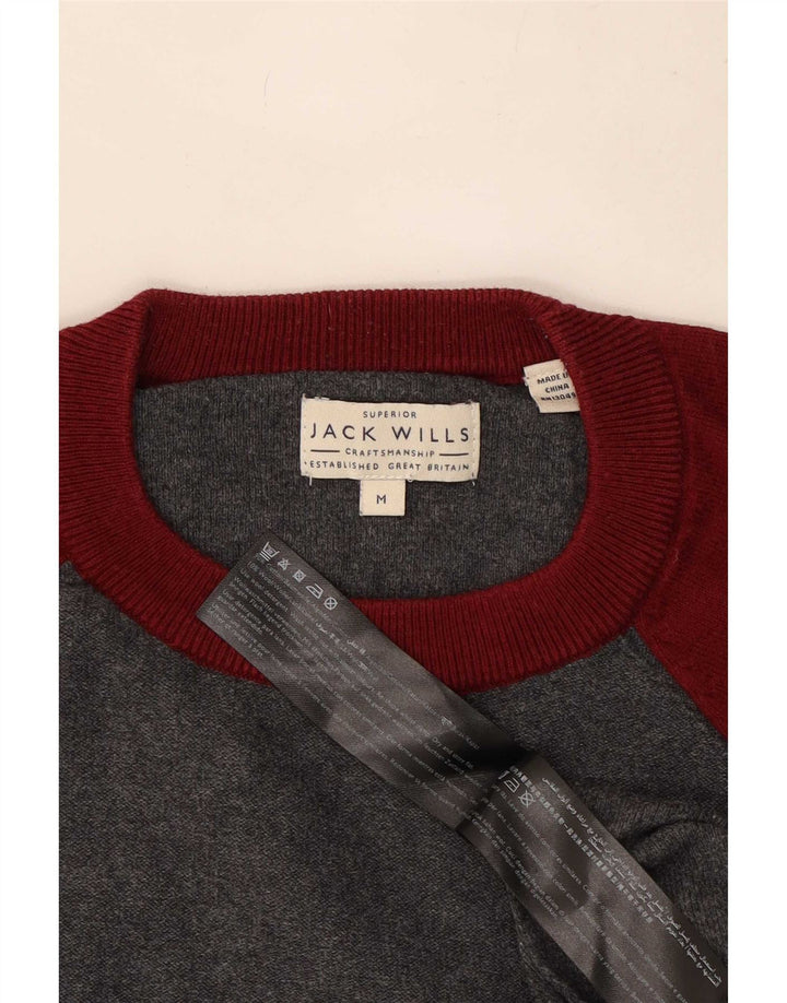 Pulover Jack Wills pentru bărbați cu gât roșu, bumbac color bloc, gri mediu