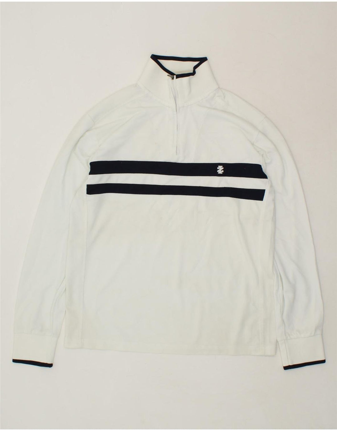 IZOD Mens Zip Neck Pullover Tracksuit Top Medium White Striped Polyester Vintage Izod and Second-Hand Izod from Messina Hembry 